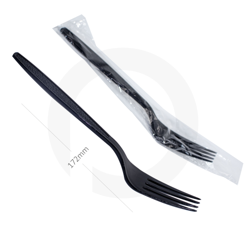 شوكة طعام بلاستيك اسود بغلاف بلاستيك شفاف 1000 حبة