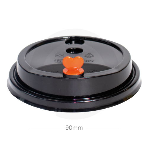 غطاء كوب 90 مم بلاستيك حرارى اسود بقلب احمر 1000 حبة