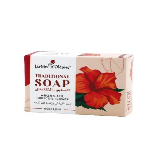 الصابون التقليدي بزيت الأرغان وزهرة الكركديه من جاردن اوليان - 100 جرام