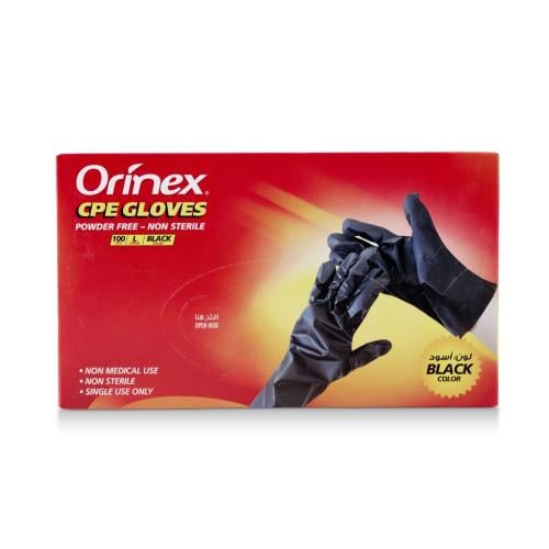 اورينكس قفازات بدون بودرة اسود كبير 100حبة