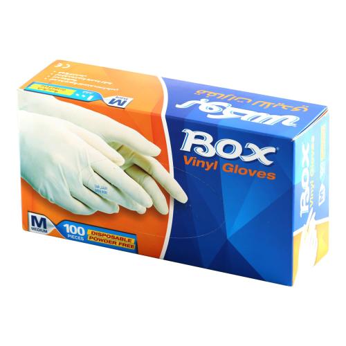 بوكس قفازات بدون بودرة ابيض وسط 100حبة