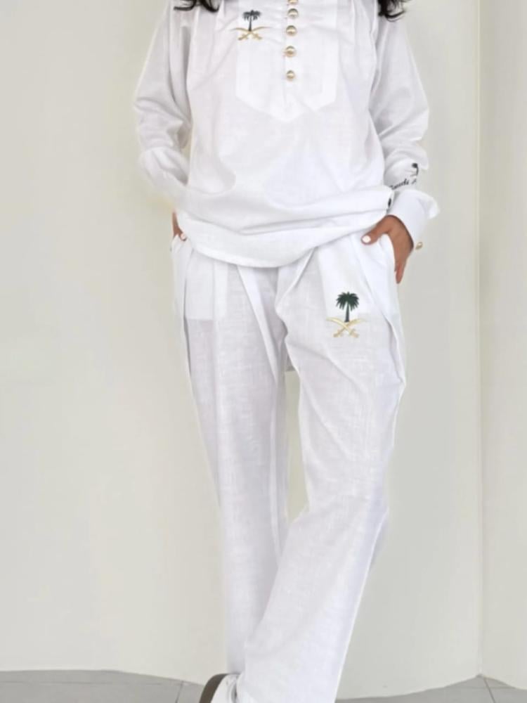 طقم اليوم الوطني الأبيض بلينن فاخر