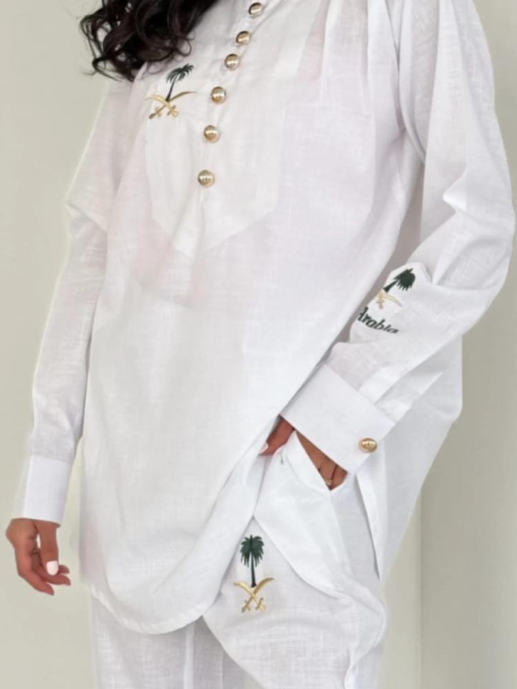 طقم اليوم الوطني الأبيض بلينن فاخر