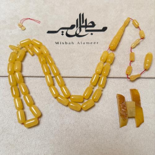 سبحة كهرمان طبيعي حجر واحد خراطه الحبيل