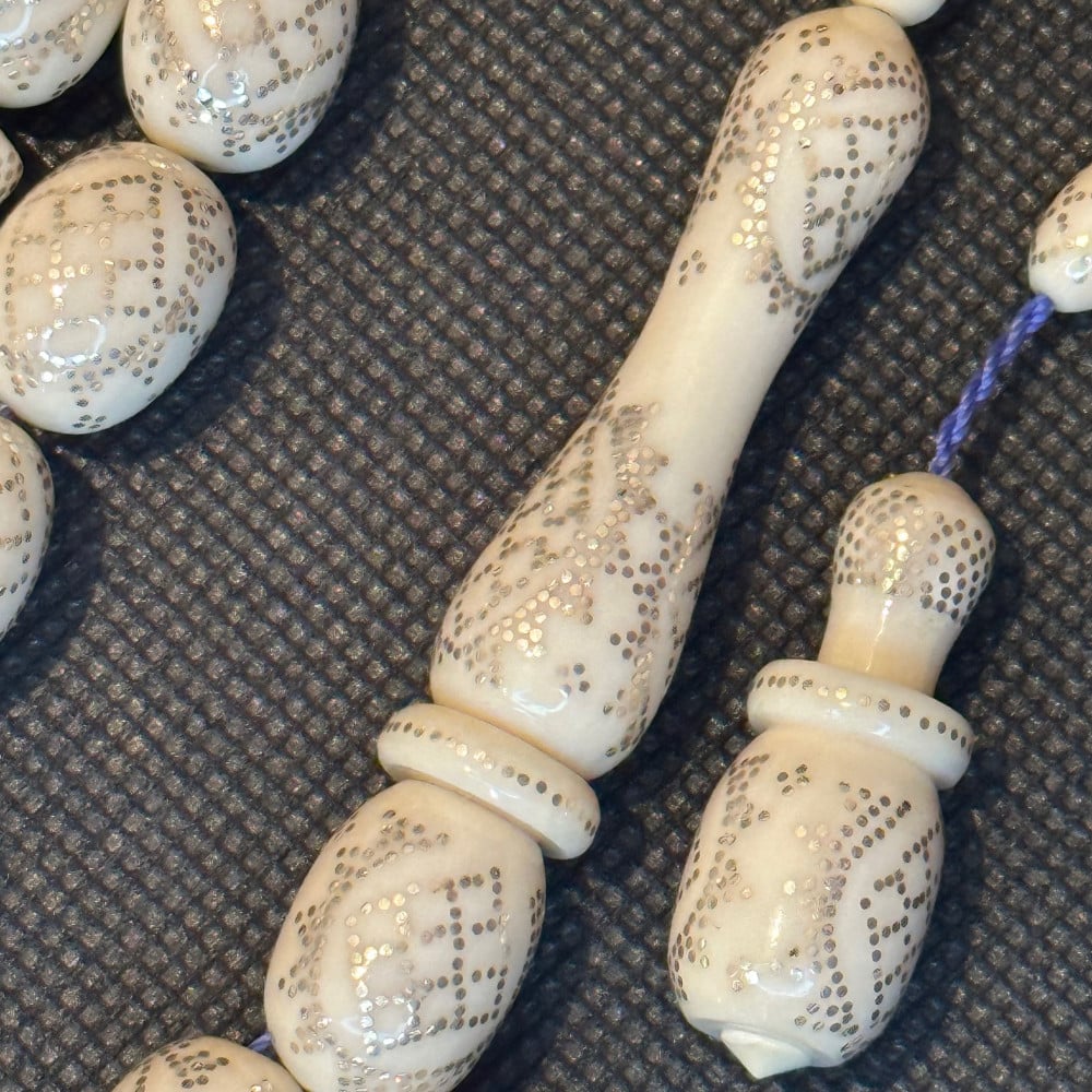 سبحه عاج ناب الفيل مطعم بالفضه