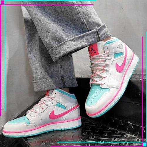 Jordan 1 Mid White Pink Green Soar (GS)