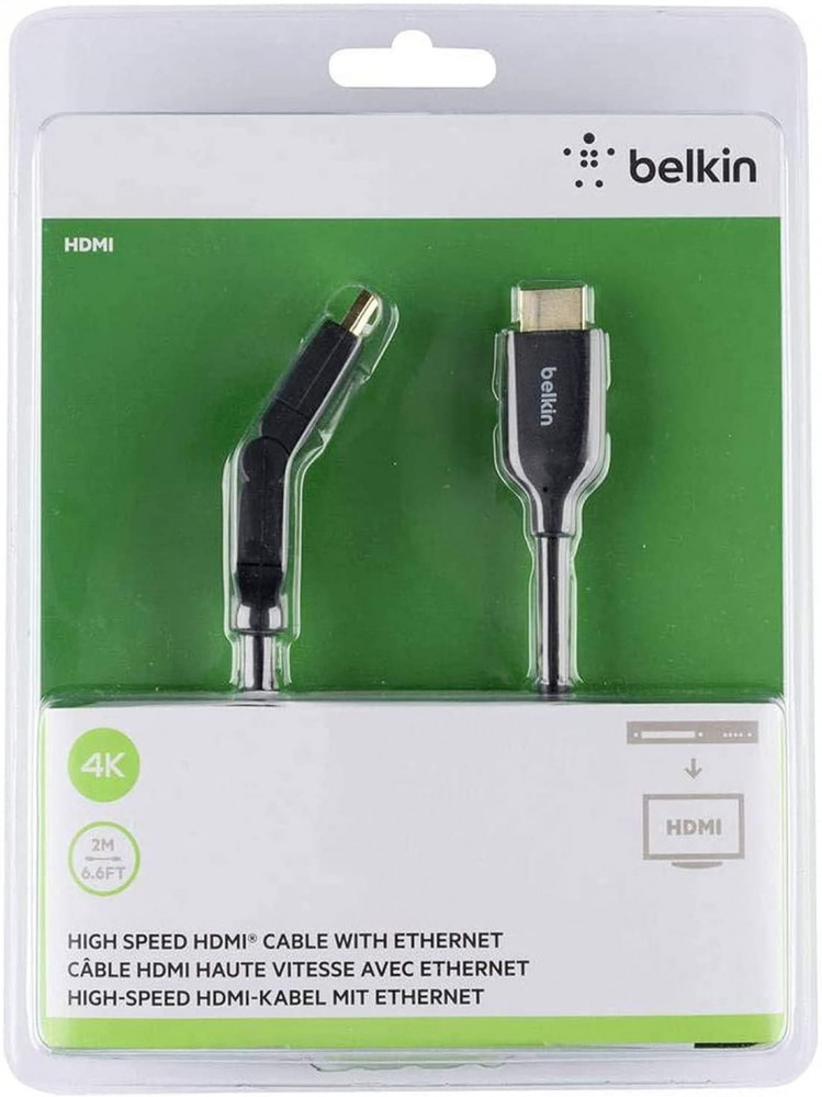 Databasen opnåelige Steward Belkin High Speed HDMI Dualswivel 4K Cable with Ethernet 2M Black - Muttsel