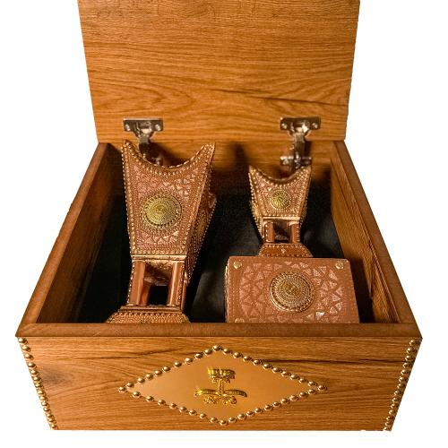 طقم أهداء مبخرة ملكية برونزي مع صندوق