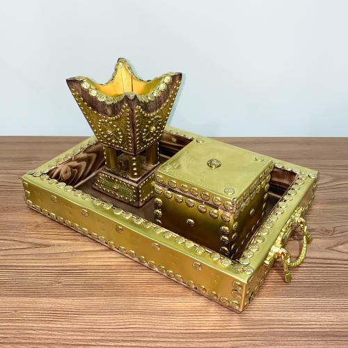 طقم اهداء صينية مبخرة ملكية حجم صغير 15 سم مع علبة عود