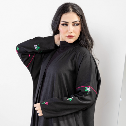 Pl08 عباية لنن بتطريز ورود