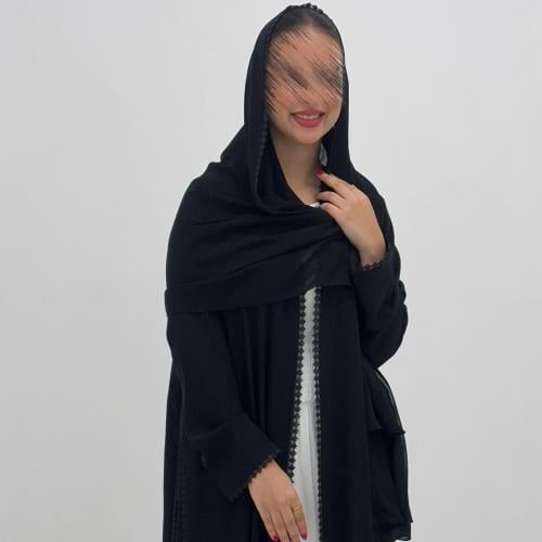 PL54 عباية كريب بتحديد دانتيل