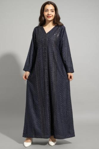 جلابيه بتطريز ولمعة ترتر لون أزرق