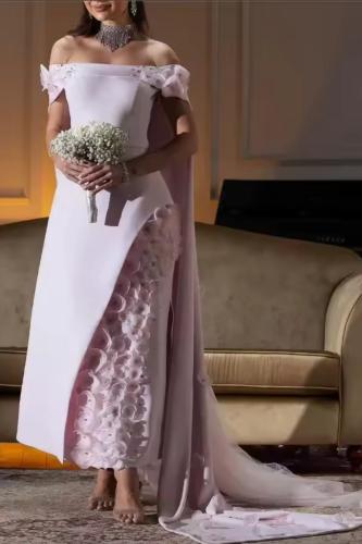 فستان سهرة وردي يتوفر حسب المقاس