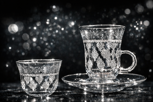 Silver crystal teacups and cups, 6 pieces
