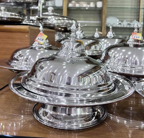 صحن بغطاء أستيل بمقاسات