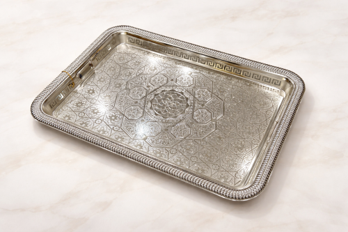 Large silver tray, 62 cm long and 45 cm wide