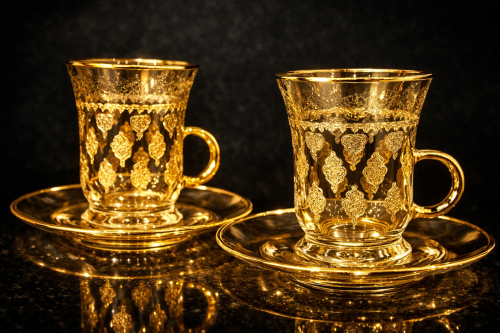6-piece laser-cut crystal teacup set