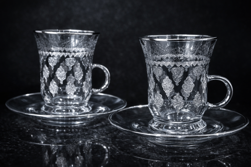 Silver laser crystal teapots, 6 pieces