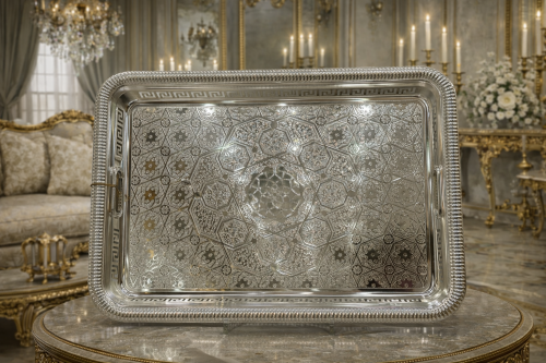 صينيه فضي كبير طول ٦٢ عرض ٤٥ سم