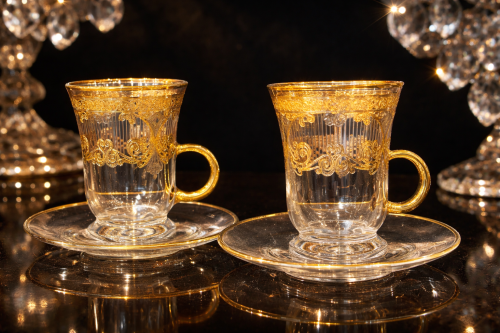 بيالات كريستال ليزر فضي ذهبي ٦ قطعه