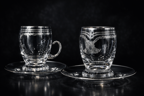 Silver laser crystal teacups, 6 pieces
