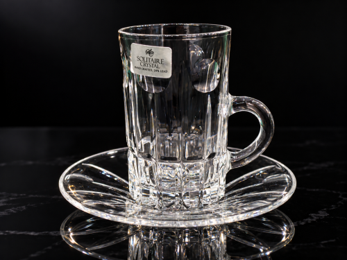 Solitaire crystal teacups, 6 pieces