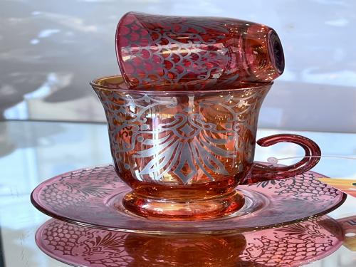 Italian crystal pials, 6 pials, 6 cups