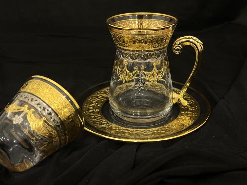 Laser crystal set of 6 cups and 6 Turkish cups