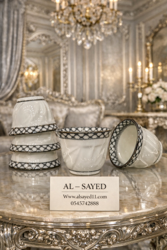 فناجيل بورسلان  ايطار فضي ١٢ قطعه