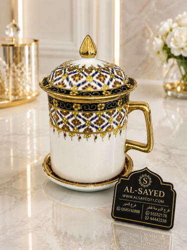 كوب مع غطاء نقش يدوي تايلندي