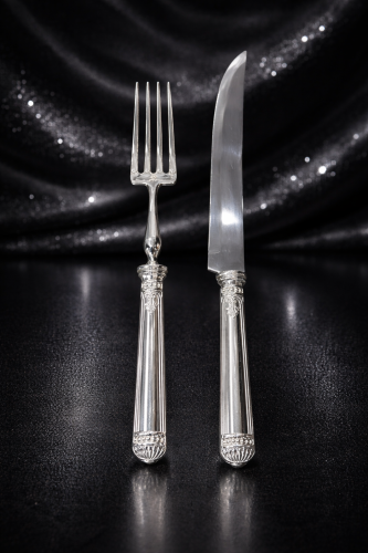 Silver fork and knife for cutting meat