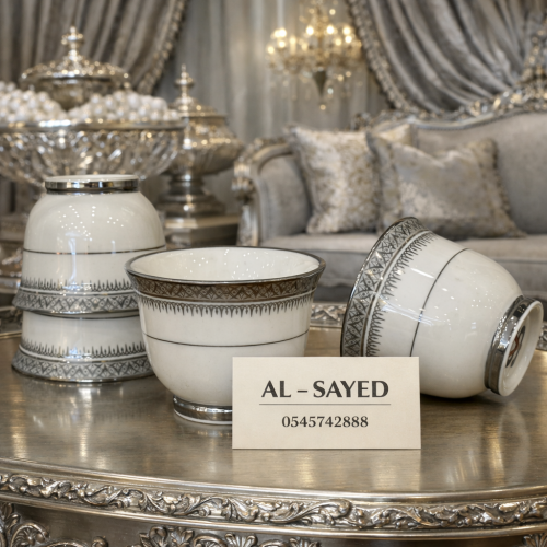 فناجيل بورسلان فضي ١٢ قطعه