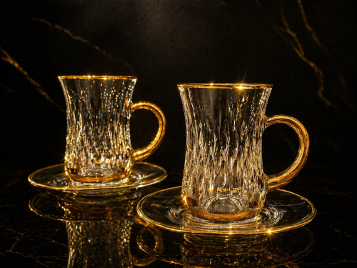 6-piece set of gold crystal teacups