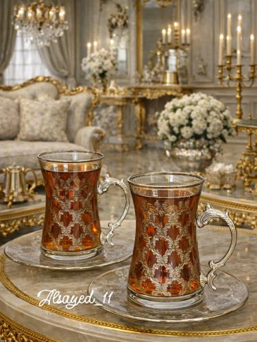 بيالات كريستال نقش ليزر ٦ قطعه