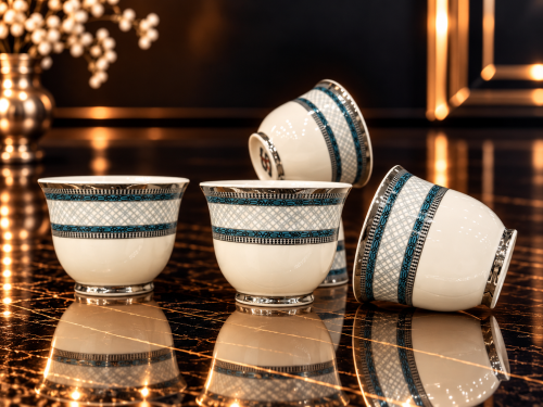 Porcelain cups with silver line, 12 pieces