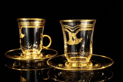6-piece set of gold crystal teacups