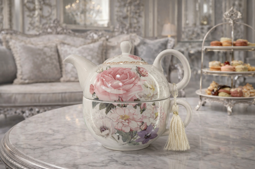 ابريق مع كوب قاعده. بورسلان