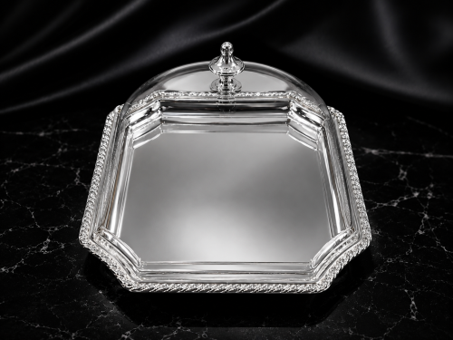 Silver plate with acrylic lid, medium length and width 25 cm