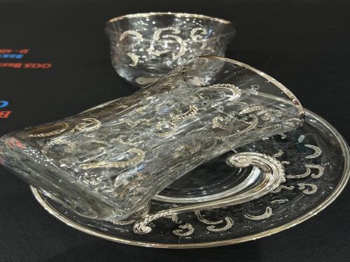 بيالات كريستال فضي ليزر ٦ بياله ٦ فنجال