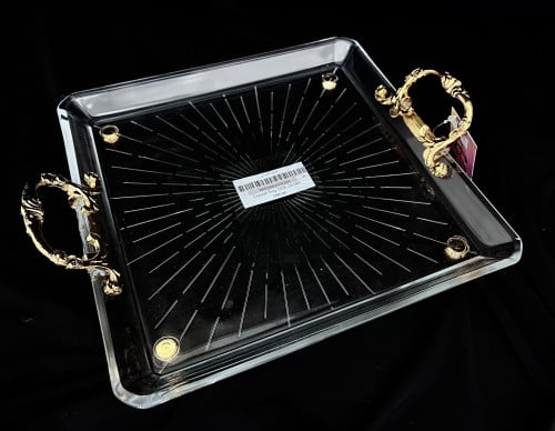 Turkish glass tray with golden handle