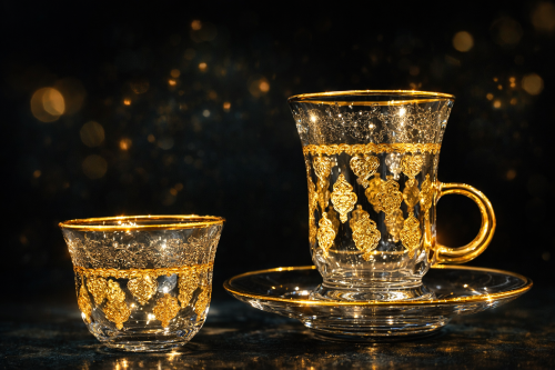 6-piece set of gold crystal teacups