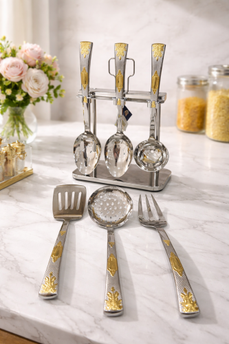 طقم   ملاعق غرف فضي ذهبي