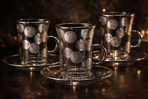 Silver crystal teacups with laser engraving, 6 pieces