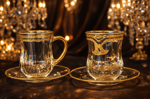 بيالات كريستال عريض ليزر ٦ قطعه ذهبي