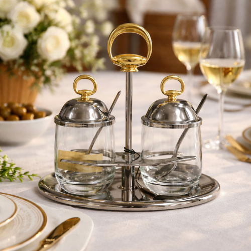 ستاند مع وعاء زجاج  بملعقه