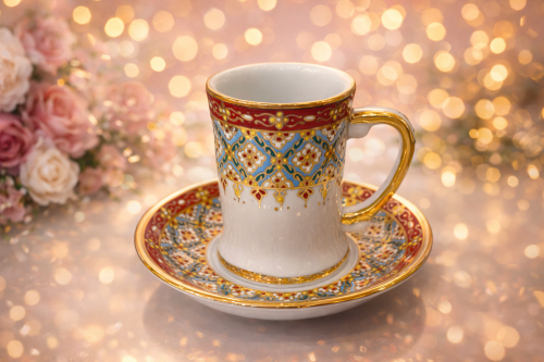 بيالات بورسلان نقش يدوي ٦ قطعه