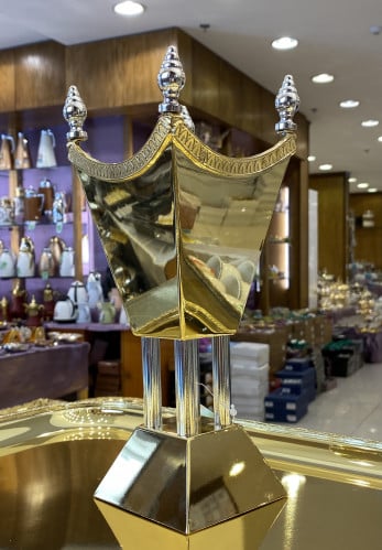 Golden incense burner, silver column, 21 cm long