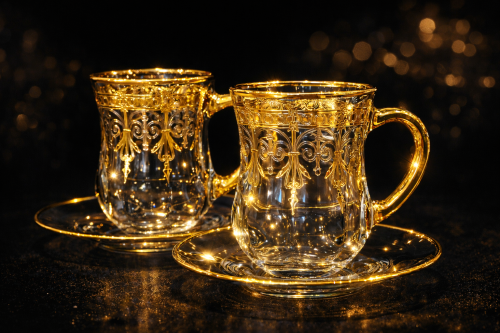 ‏بيالات كرستال نقش ليزر  ٦ قطعة ذهبي