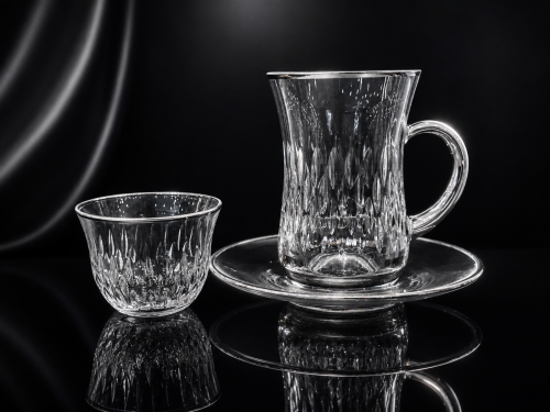 Crystal silver teacups and cups for 6 people