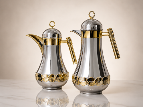 Silver and gold thermos set